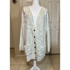 Arizona Jean Company Cardigan Knit Button Up Biege With Color Speks‎ Long Sleeve